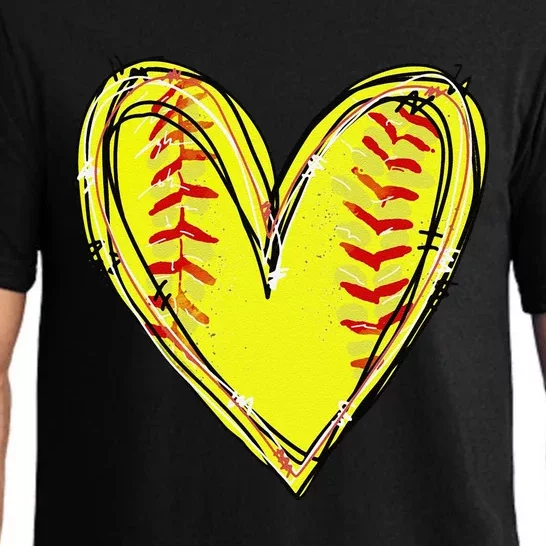 Funny Softball Heart Softball Game Day Softball Mom Lovers Gift Pajama Set