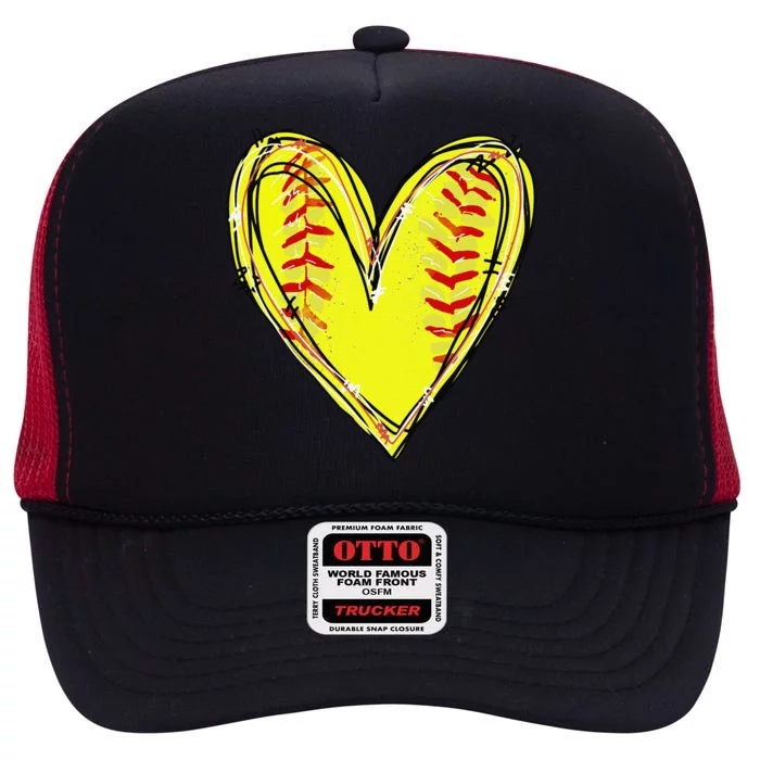 Funny Softball Heart Softball Game Day Softball Mom Lovers Gift High Crown Mesh Trucker Hat