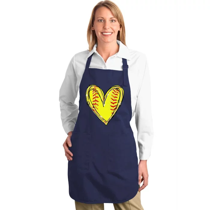 Funny Softball Heart Softball Game Day Softball Mom Lovers Gift Full-Length Apron With Pocket