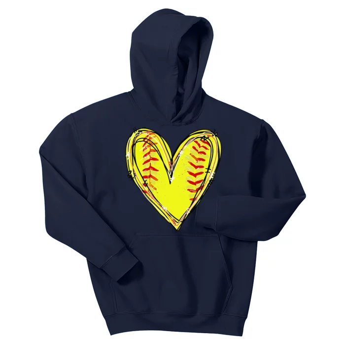 Funny Softball Heart Softball Game Day Softball Mom Lovers Gift Kids Hoodie