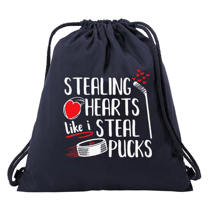 Funny Stealing Hearts Pucks Valentine's Day Hockey Drawstring Bag