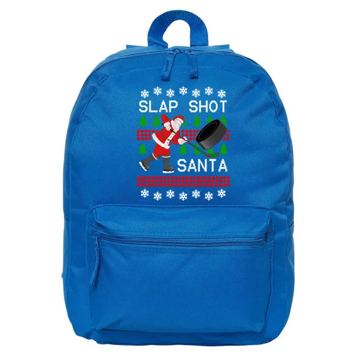 Funny Santa Hockey Christmas Slap Shot Hockey Santa Great Gift 16 in Basic Backpack