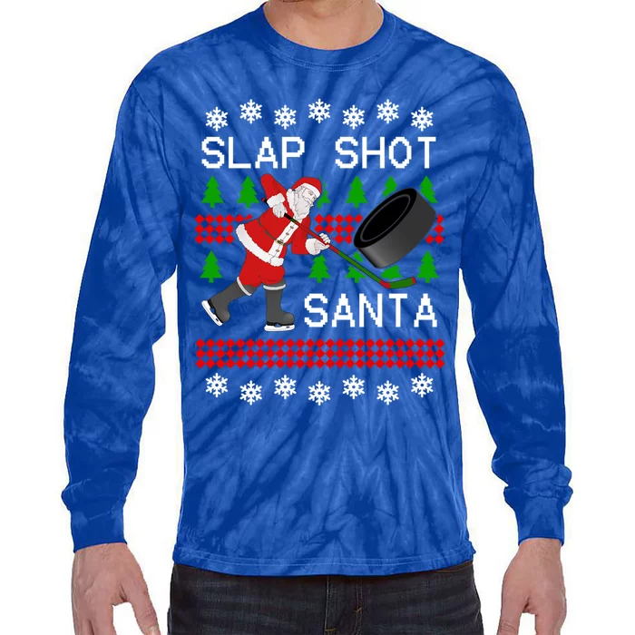 Funny Santa Hockey Christmas Slap Shot Hockey Santa Great Gift Tie-Dye Long Sleeve Shirt