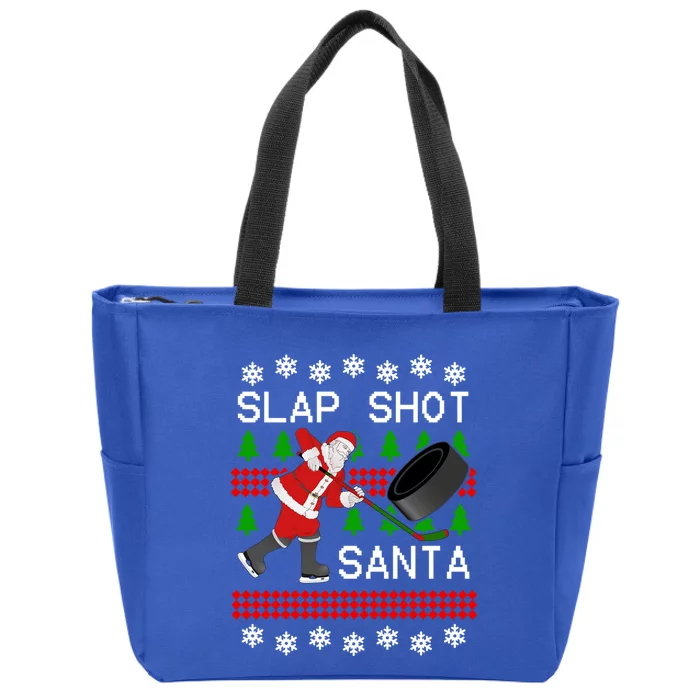 Funny Santa Hockey Christmas Slap Shot Hockey Santa Great Gift Zip Tote Bag