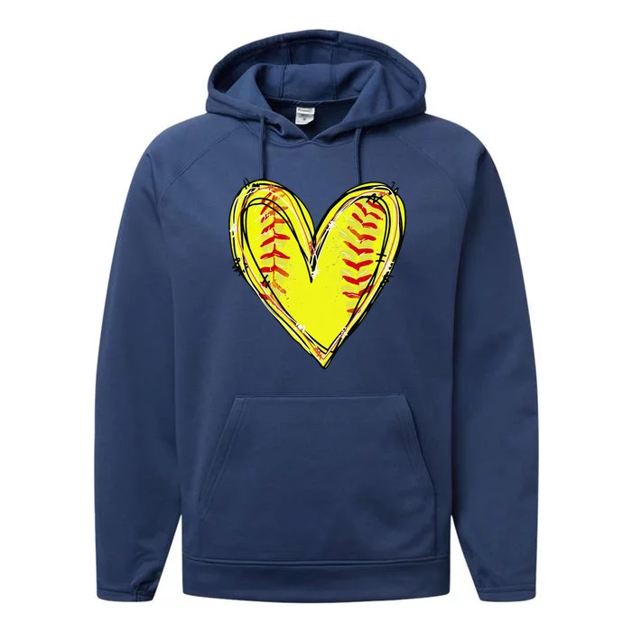 Funny Softball Heart Softball Game Day Softball Mom Lovers Gift Performance Fleece Hoodie