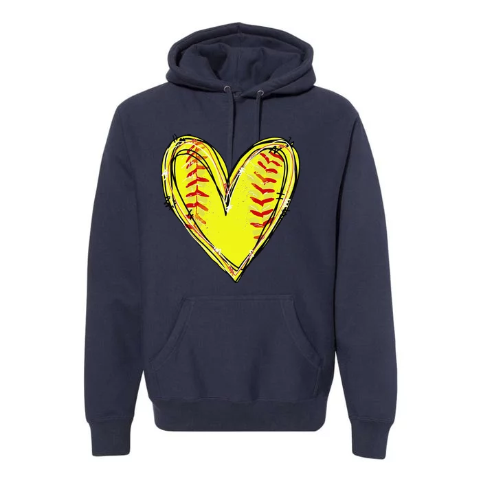 Funny Softball Heart Softball Game Day Softball Mom Lovers Gift Premium Hoodie