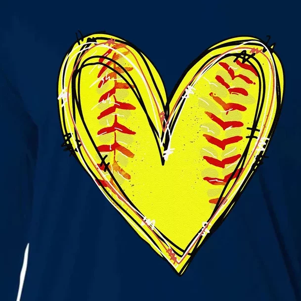 Funny Softball Heart Softball Game Day Softball Mom Lovers Gift Cooling Performance Long Sleeve Crew