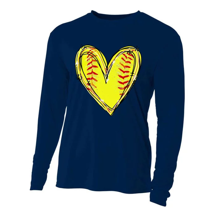 Funny Softball Heart Softball Game Day Softball Mom Lovers Gift Cooling Performance Long Sleeve Crew