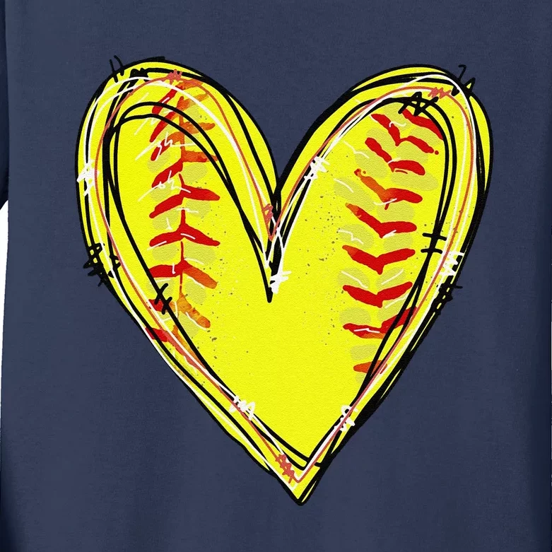 Funny Softball Heart Softball Game Day Softball Mom Lovers Gift Kids Long Sleeve Shirt