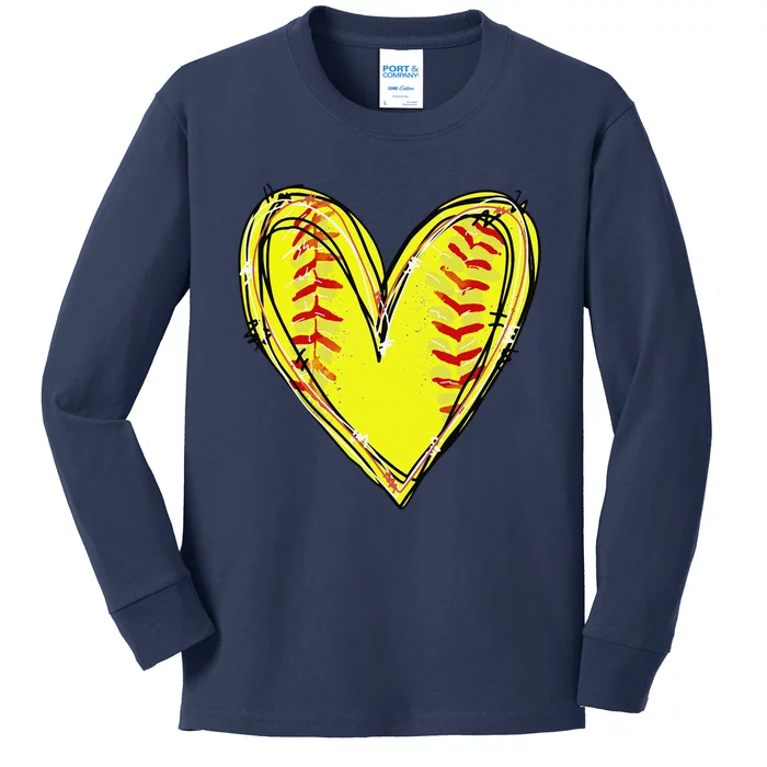 Funny Softball Heart Softball Game Day Softball Mom Lovers Gift Kids Long Sleeve Shirt