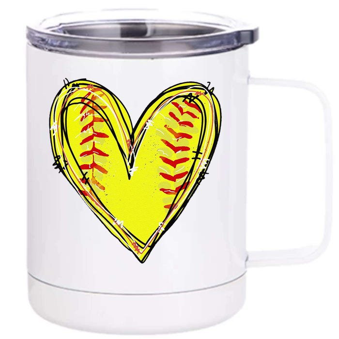 Funny Softball Heart Softball Game Day Softball Mom Lovers Gift Front & Back 12oz Stainless Steel Tumbler Cup