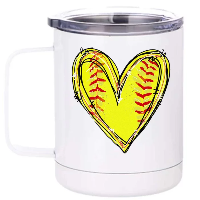 Funny Softball Heart Softball Game Day Softball Mom Lovers Gift Front & Back 12oz Stainless Steel Tumbler Cup