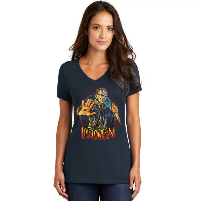 Funny Scary Halloween Jason Women's V-Neck T-Shirt