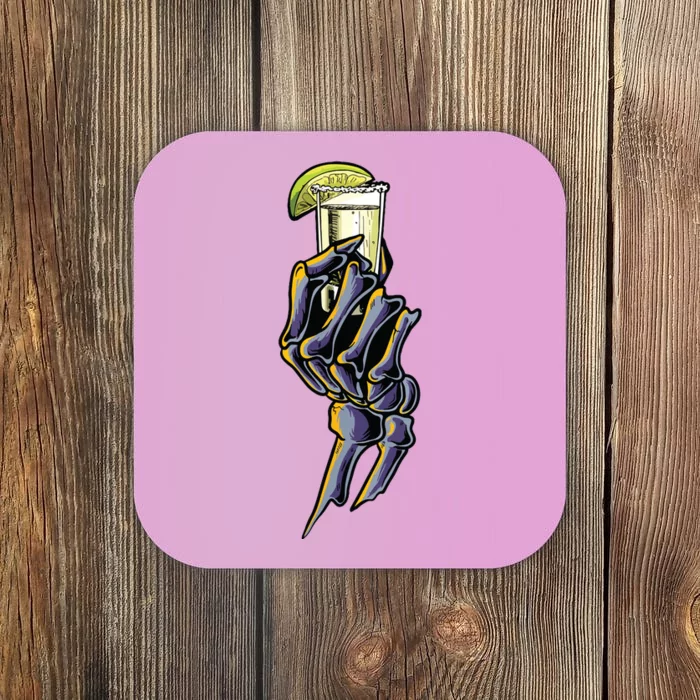 Funny Skeleton Hand With Tequila Alcohol Party Coaster