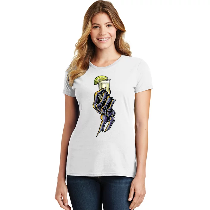 Funny Skeleton Hand With Tequila Alcohol Party Women's T-Shirt