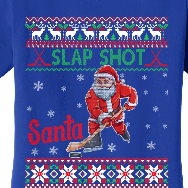 Funny Santa Hockey Christmas Gift Santa Ugly Sweater Cute Gift Women's T-Shirt