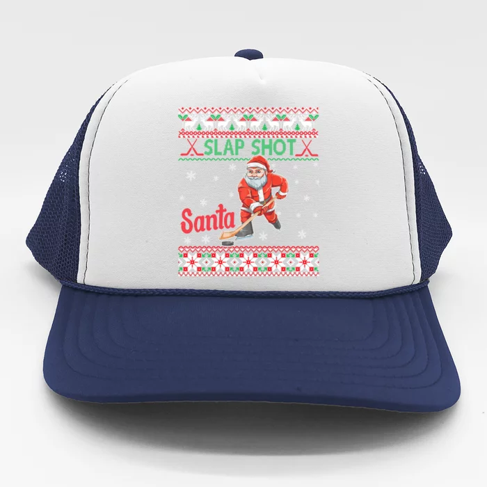 Funny Santa Hockey Christmas Gift Santa Ugly Sweater Cute Gift Trucker Hat