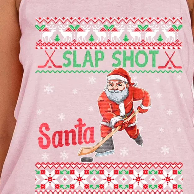 Funny Santa Hockey Christmas Gift Santa Ugly Sweater Cute Gift Women's Knotted Racerback Tank