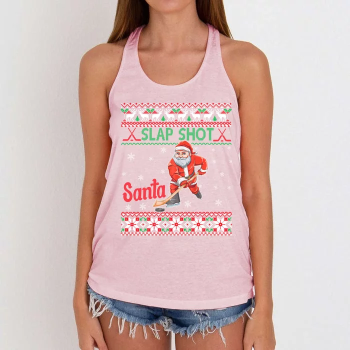 Funny Santa Hockey Christmas Gift Santa Ugly Sweater Cute Gift Women's Knotted Racerback Tank