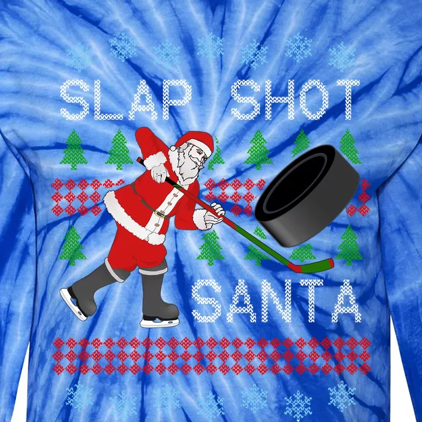 Funny Santa Hockey Christmas Meaningful GiftHockey Slap Shot Santa Gift Tie-Dye Long Sleeve Shirt