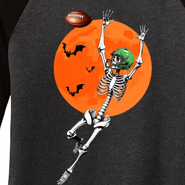 Football Skeleton Halloween Football Player Women's Tri-Blend 3/4-Sleeve Raglan Shirt