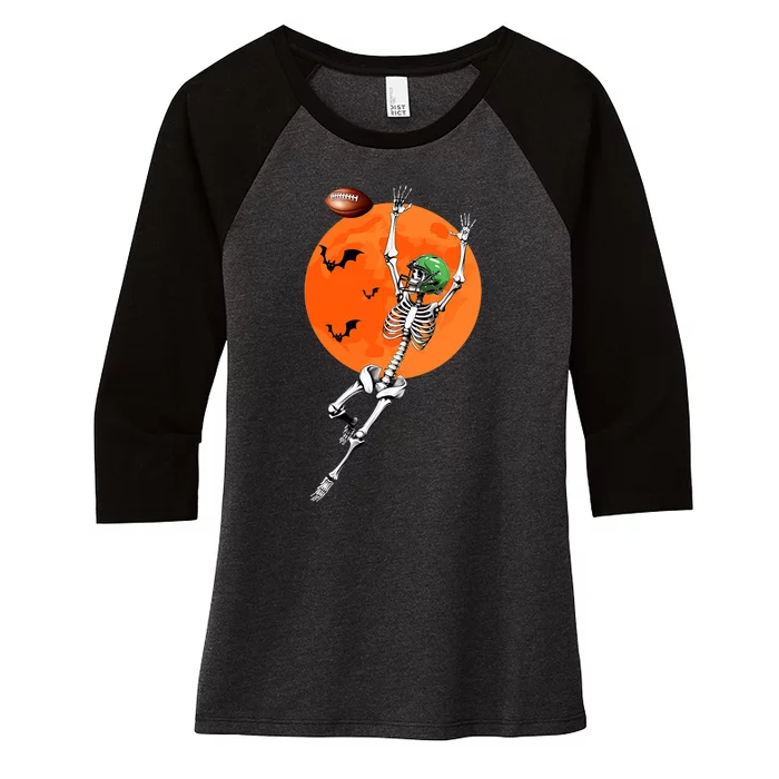 Football Skeleton Halloween Football Player Women's Tri-Blend 3/4-Sleeve Raglan Shirt