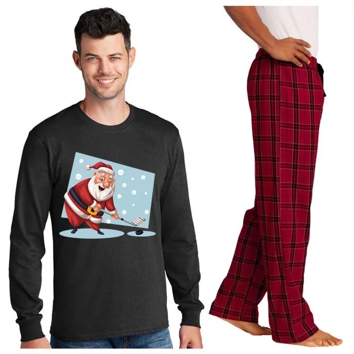 Funny Santa Hockey Player Santa Playing Hockey Santa Hockey Gift Long Sleeve Pajama Set