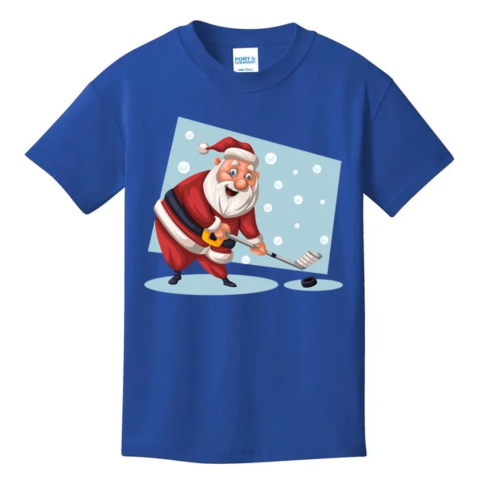 Funny Santa Hockey Player Santa Playing Hockey Santa Hockey Gift Kids T-Shirt