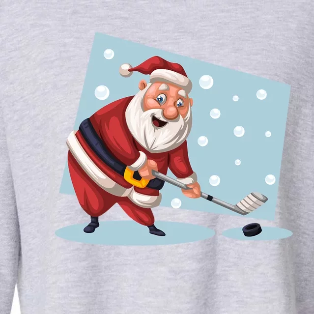 Funny Santa Hockey Player Santa Playing Hockey Santa Hockey Gift Cropped Pullover Crew