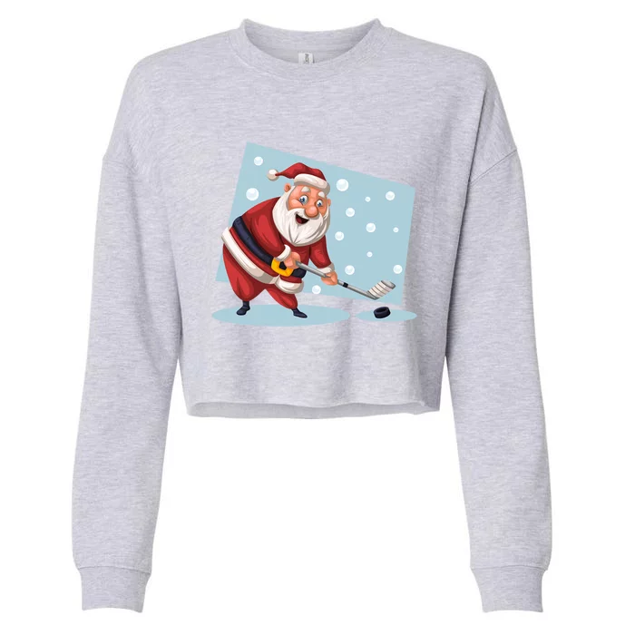 Funny Santa Hockey Player Santa Playing Hockey Santa Hockey Gift Cropped Pullover Crew