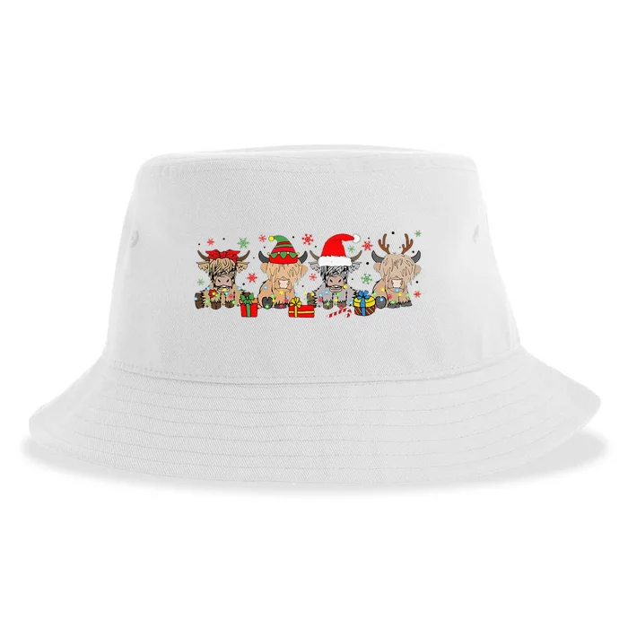 Funny Scottish Highland Cow Christmas Tree Cow Lover Xmas Sustainable Bucket Hat