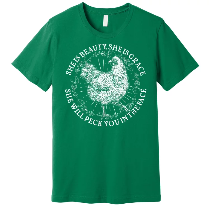 Funny She Is Beauty She Is Grace Vintage Hen Chicken Premium T-Shirt