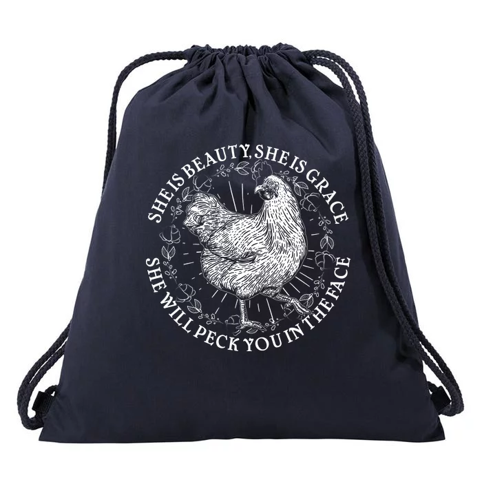 Funny She Is Beauty She Is Grace Vintage Hen Chicken Drawstring Bag