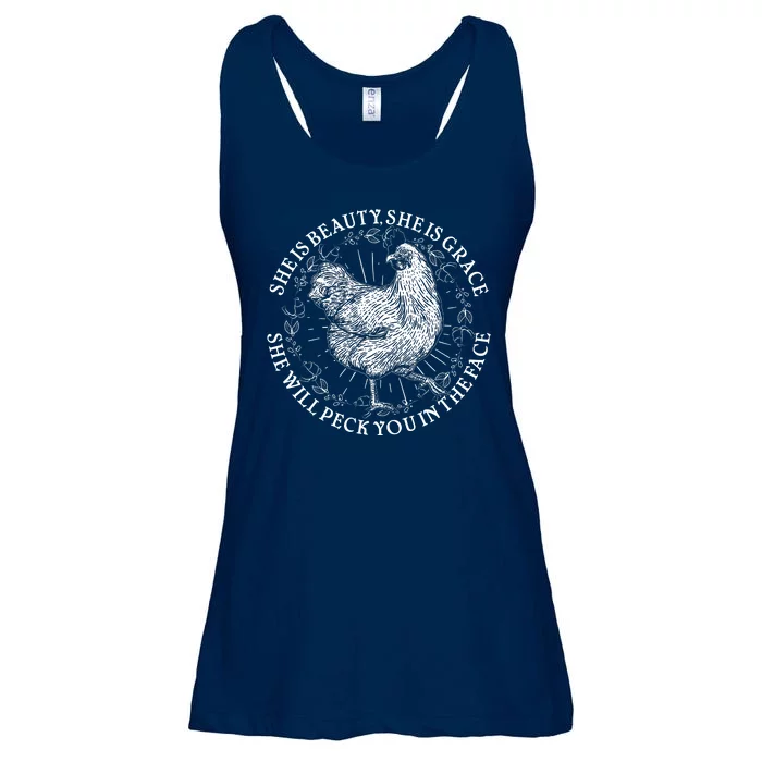 Funny She Is Beauty She Is Grace Vintage Hen Chicken Ladies Essential Flowy Tank