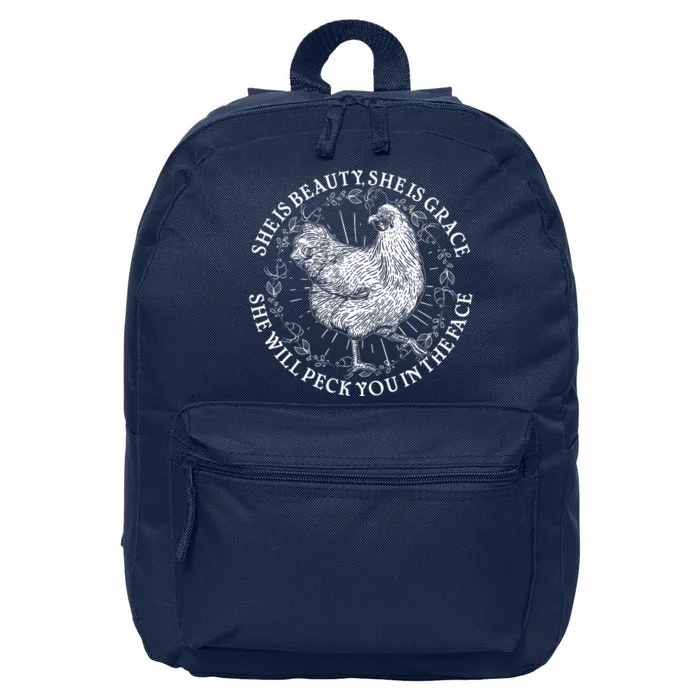 Funny She Is Beauty She Is Grace Vintage Hen Chicken 16 in Basic Backpack