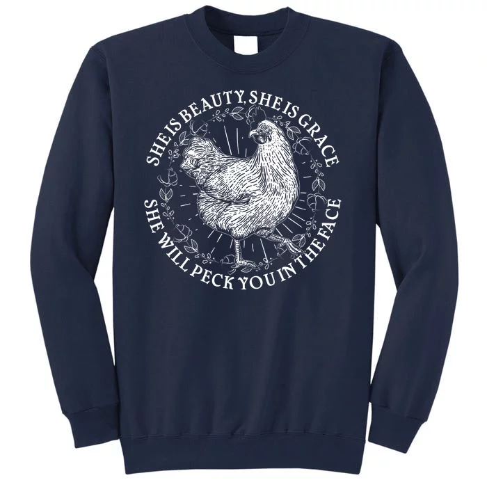 Funny She Is Beauty She Is Grace Vintage Hen Chicken Tall Sweatshirt