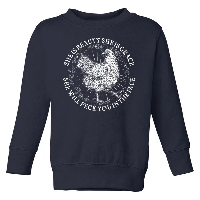 Funny She Is Beauty She Is Grace Vintage Hen Chicken Toddler Sweatshirt