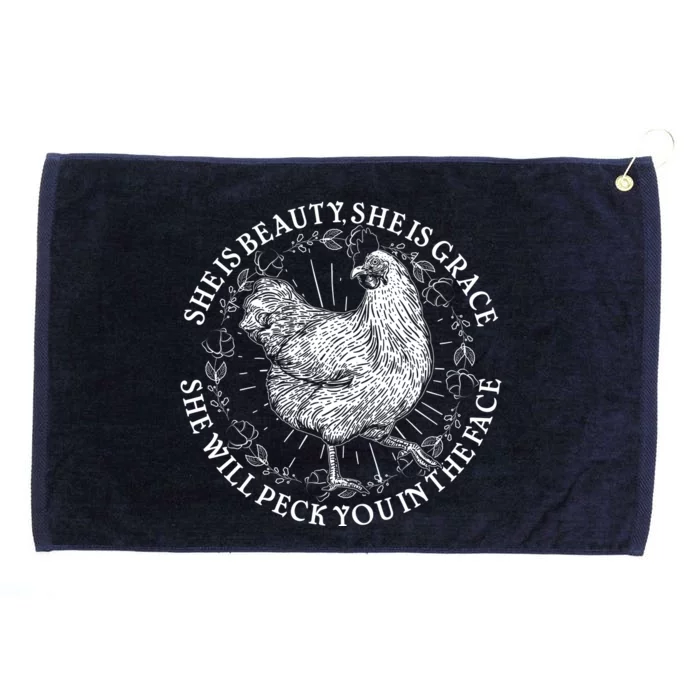 Funny She Is Beauty She Is Grace Vintage Hen Chicken Grommeted Golf Towel