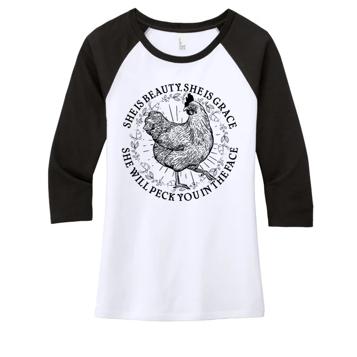 Funny She Is Beauty She Is Grace Vintage Hen Chicken Women's Tri-Blend 3/4-Sleeve Raglan Shirt