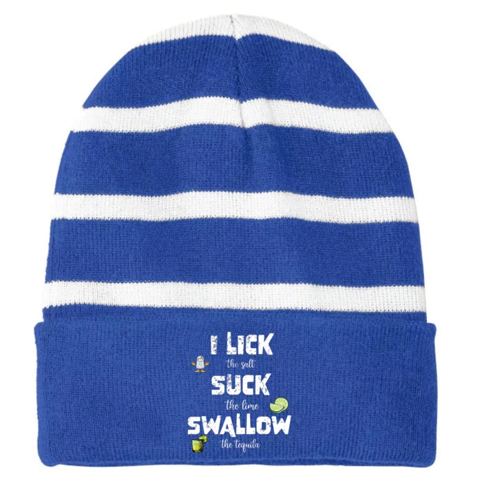 Funny Summer Ing I Lick Salt Swallow Tequila Suck Lime Cute Gift Striped Beanie with Solid Band