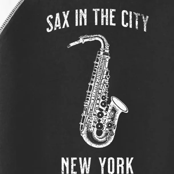 Funny Sax In The City New York Jazz Music Sax Player Design Toddler Fine Jersey T-Shirt