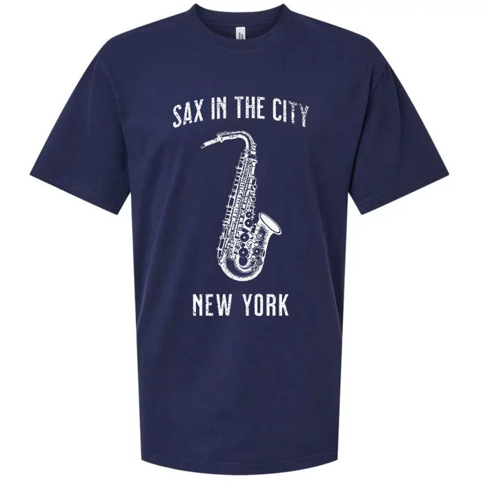 Funny Sax In The City New York Jazz Music Sax Player Design Sueded Cloud Jersey T-Shirt