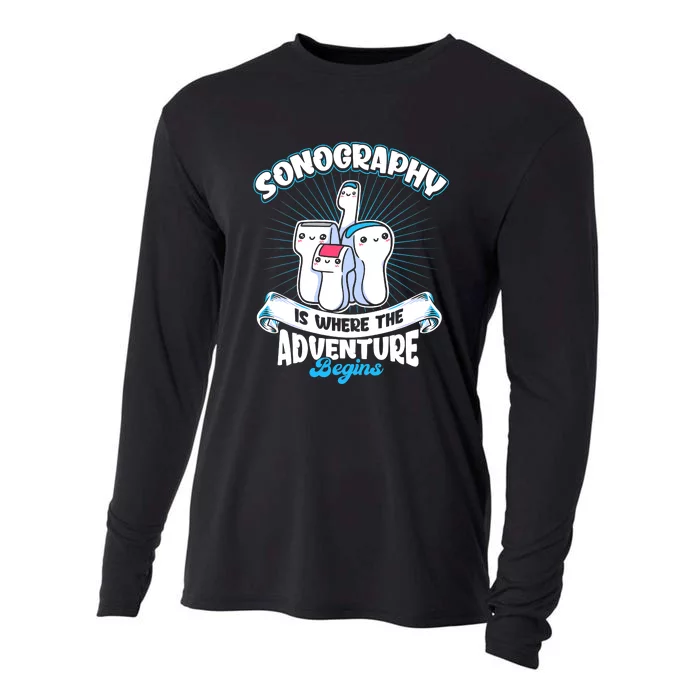 Funny Sonography Is Where The Adventure Begins Ultrasound Tech Cooling Performance Long Sleeve Crew