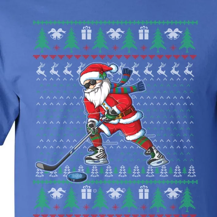 Funny Santa Ice Hockey Player Ugly Sweater Christmas Hockey Gift Tall T-Shirt