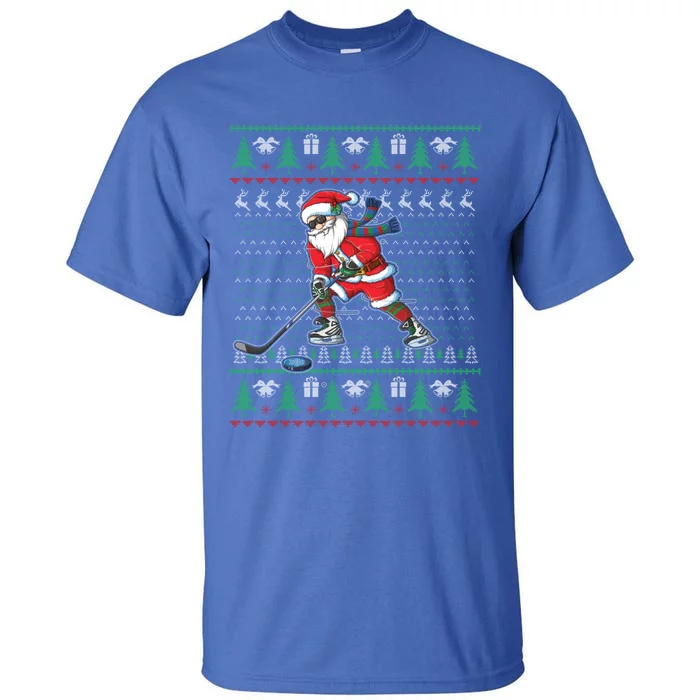 Funny Santa Ice Hockey Player Ugly Sweater Christmas Hockey Gift Tall T-Shirt