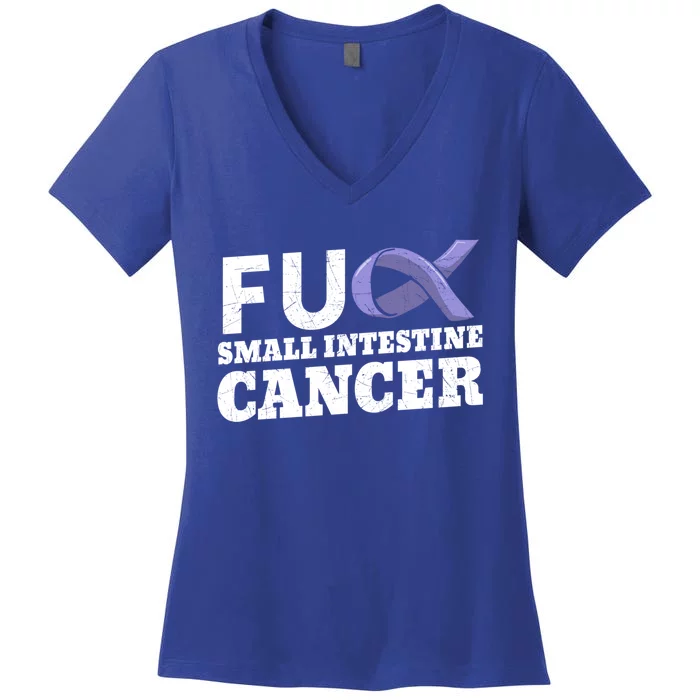 Fuck Small Intestine Cancer Bowel Cancer Awareness Duodenal Gift Women's V-Neck T-Shirt