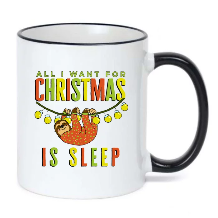 Funny Sloth In Pajamas All I Want For Christmas Is Sleep Cute Gift Black Color Changing Mug