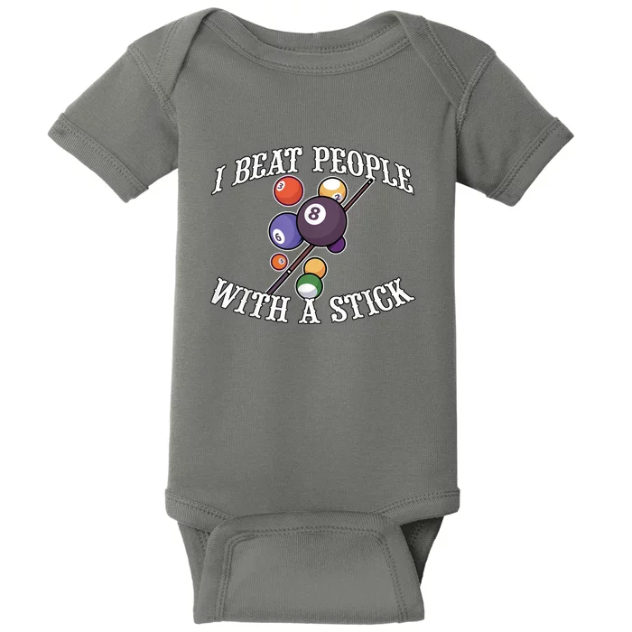 Funny Sport I Beat People With A Stick Billiards Ball Pool Gift Baby Bodysuit