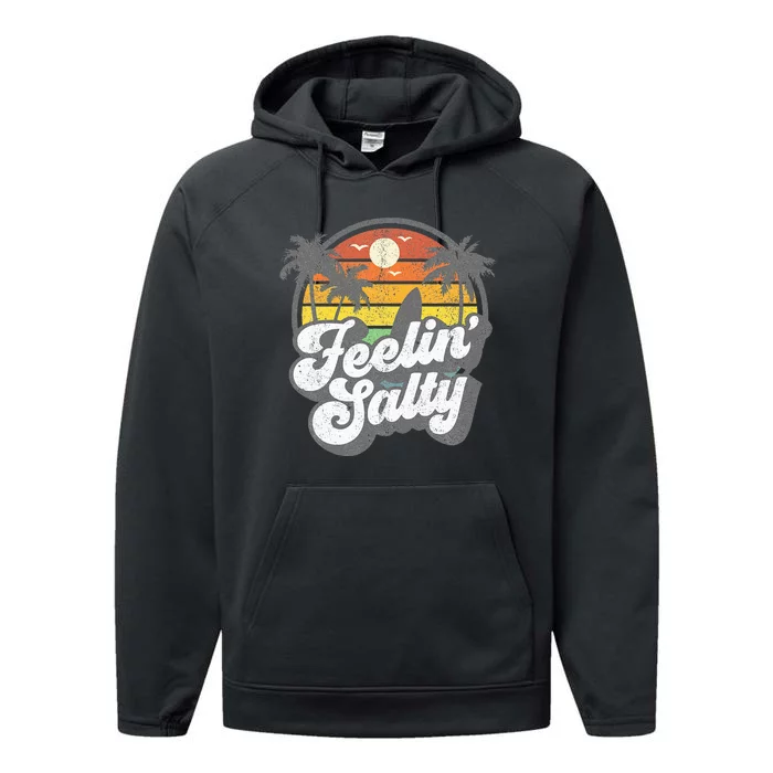 Feeling Salty Island Vacation Surfing Palm Performance Fleece Hoodie