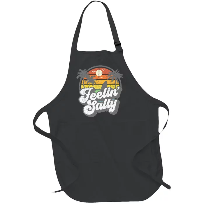 Feeling Salty Island Vacation Surfing Palm Full-Length Apron With Pocket